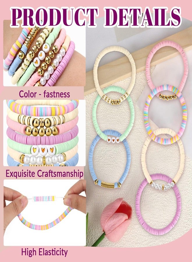 JOLYEAK 7PCS Friendship Bracelets,Heishi Clay Bead Bracelet,Stackable Preppy Bracelets for Stack Beads Boho Jewelry (Macaron Color) - Image 4